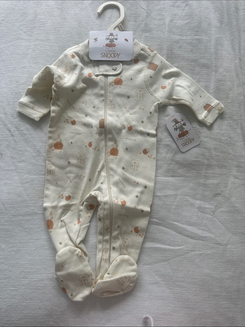 Target Little Snoopy Cream One-Piece Footed Sleeper with Tan Pumpkin Print
